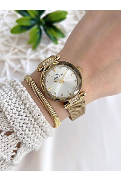 Daniel Klein Gold Hasır Çelik Kordon 30 Mt Suya Dayanıklı Bileklik Hediyeli Kadın Kol Saati