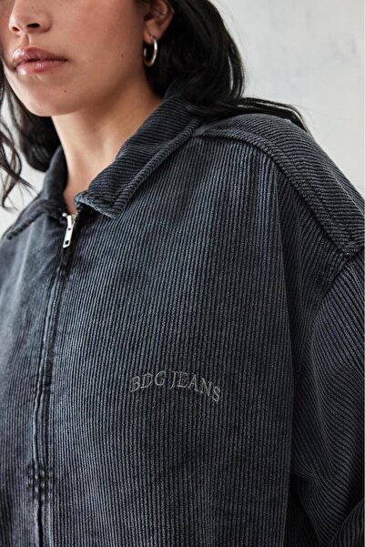 september island Washed Black Unlined Velvet Bomber College Coat Jacket