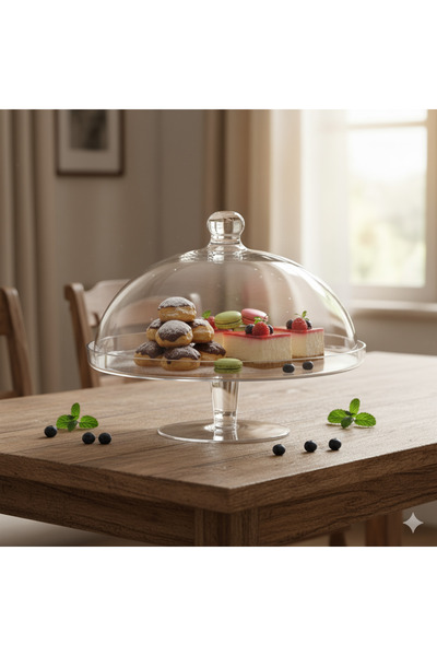 Generic Plastic Cake Saver with Base, with Transparent Cover 33X33X15 CM