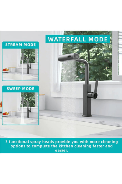 OEMN Baterie de bucatarie premium cascada, jet si pulverizare extractibilă, oțel inoxidabil design modern