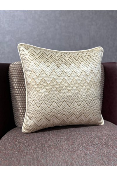 Fabricland Imported Silk Velvet Chevron Patterned Cream Cushion Cover 43X43Cm (Double Sided Pattern)