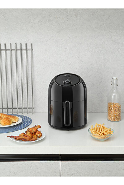 Lawazim Air Fryer 2.5L 1000W - Non-Stick Basket, Adjustable Temperature & Timer - Black