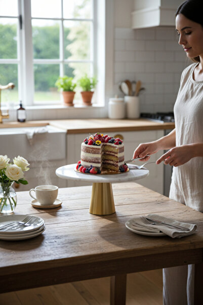 Akayev Marble White 28 cm Matte Gold Conical Footed Presentation Stand