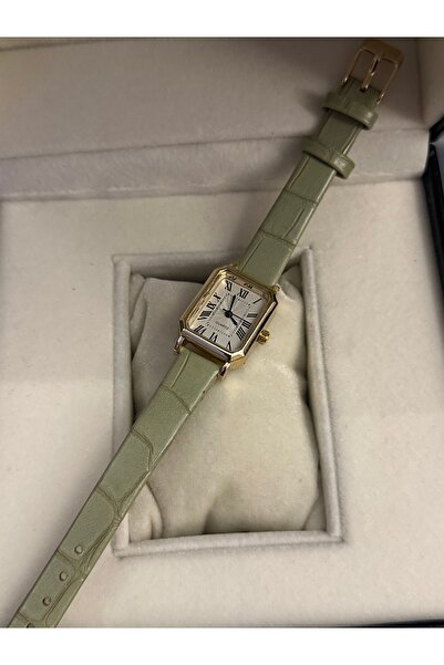 QUARTZ Brand Vintage Antique Gold Steel Case Green Minimal Wristwatch