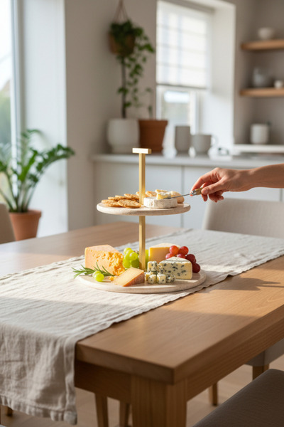 Akayev Travertine 25 cm Matte Gold Two-Tier Presentation Plate