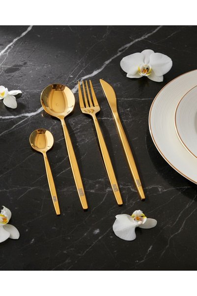 YAH Creation YAH 24-Pc Luxury Golden Flatware Set | Mirror-Polished Stainless Steel Service for 6 (Modern)