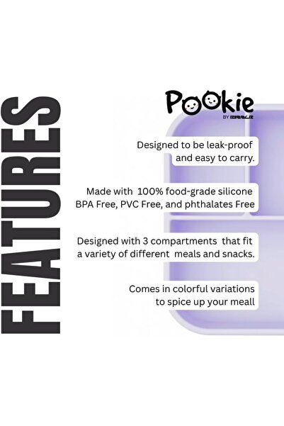 Riizzlr Pookie Silicone Bento Lunch Box for Kids & Toddlers (3-Compartment) with Matching Water Bottle