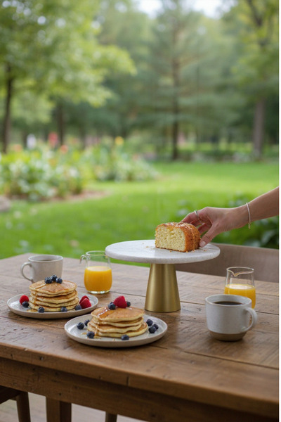 Akayev Travertine 28 cm Matte Gold Conical Footed Serving Bowl