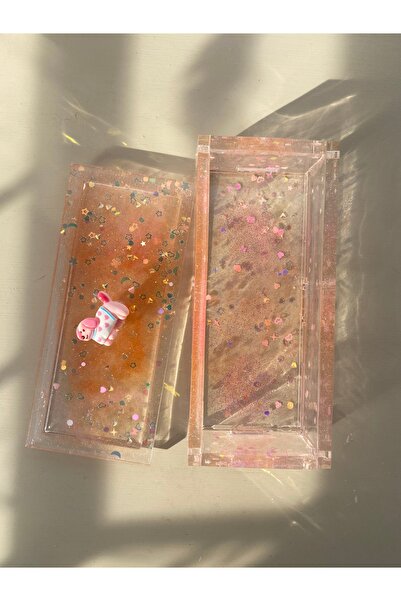 Phellos Decorative Jewelry Box with Salmon Color Lid – Glittery and Cute Storage Box