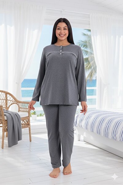 Lohusa Dünyasi Women's Plus Size Long Sleeve Pajama Set with Ruffles