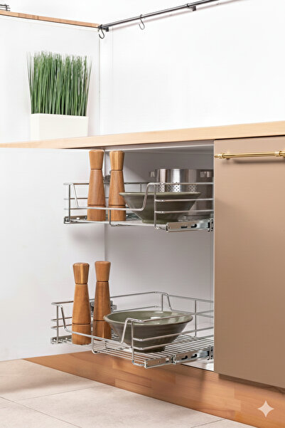 Keskin Metal Tasarım BAĞIMSIZ TELESKOPİK RAYLI ÇEKMECE SEPETİ KROM 35 CM