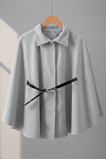 İmajButik Gray Belted Stamp Poncho