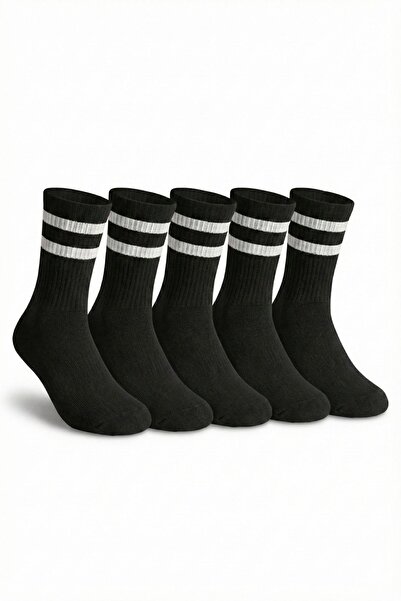 LYKOS Γυναικείες μαύρες κάλτσες με διπλές ρίγες, συσκευασία 5 τεμαχίων