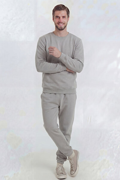 Veleno Stone Men's Crew Neck 3 Thread Tracksuit Set Soft Puff Fabric