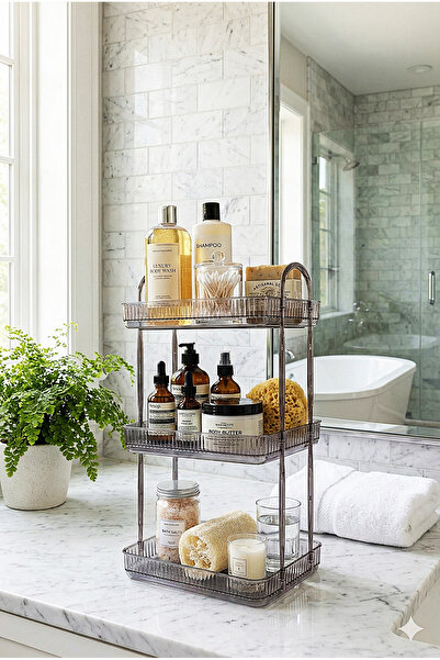 UNIQUE ME 3 Tier Makeup Organizer Cosmetic Accessory Organizer Bathroom Shelf Stone