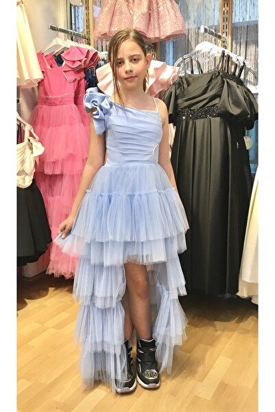 Erkut Rochie de seara pentru fetita, culoare albastru bebelus, din tul