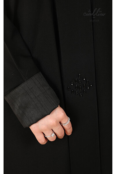 Stylish Black wrap abaya with hidden pockets and delicate beading