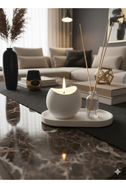 Neydin Home Dekoratif Lavanta Kokulu Mum ve Oda Kokusu Seti | Sunum Altlıklı