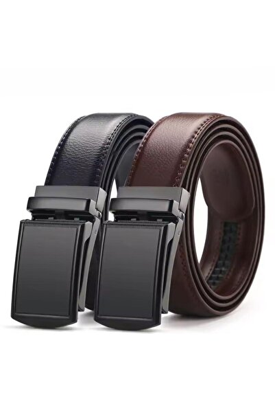 Bosskan 2li Siyah Ve Kahverengi Otomatik Tokalı Takım Elbıse Deliksiz Klasik Kemeri