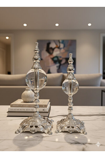 Billur Series 2-Piece Crystal Trinket Set: Glass Spheres, Stylish Chrome Decor Objects, Great Gift