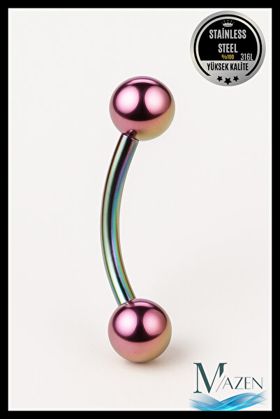 MAZEN Neon 316L Çelik Kavisli Kaş Piercing Labret | 6-8-10 mm Beden Seçenekli