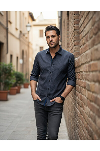 YusGos Long Sleeve Cotton Easy Iron Geometric Pattern Regular Fit Premium Personality Men's Shirt Black 2XL