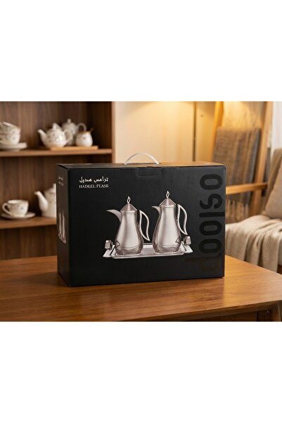 Generic High-end stainless steel tea and coffee thermos set with serving tray