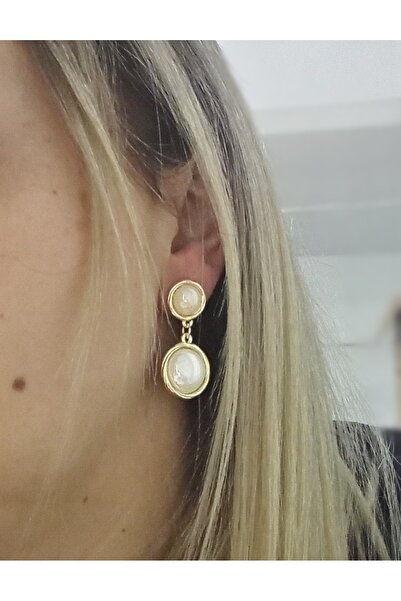 mos&more Gold Cream Beaded Dangle Earrings