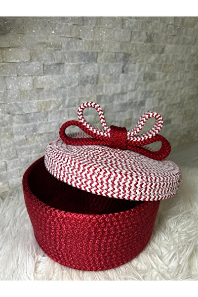 Sarda Design Red Lid, Bow Detail, Multi-Purpose, Organizer, Gift Box, Height 12 Cm, Width 21 cm