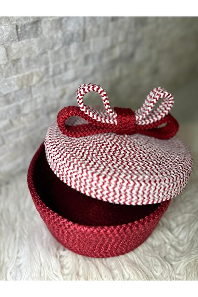 Sarda Design Red Lid, Bow Detail, Multi-Purpose, Organizer, Gift Box, Height 12 Cm, Width 21 cm