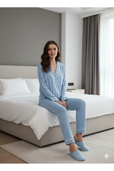 Lienna Long Sleeve Piped Shirt Collar Modal Cotton Pajama Set Lna30Ptly01
