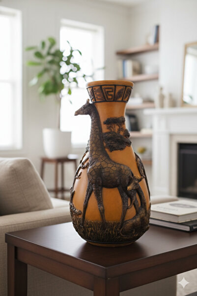 Dekoromi Dekoratif Zürafa Figürlü Lüks Modern Vazo Heykel Biblo (43x22cm) Ev Ofis Dekorasyon Ürünü Hediyelik