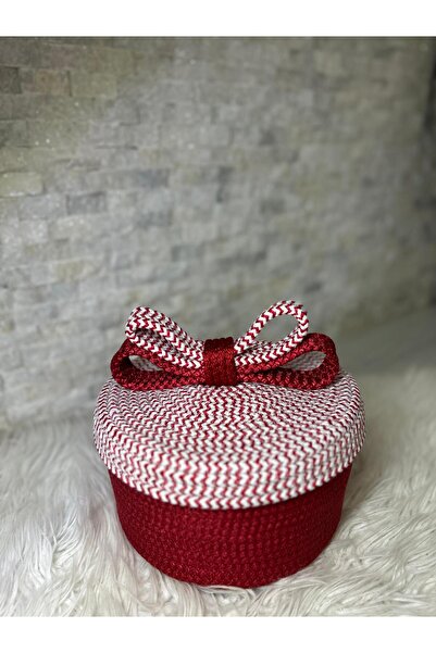 Sarda Design Red Lid, Bow Detail, Multi-Purpose, Organizer, Gift Box, Height 12 Cm, Width 21 cm
