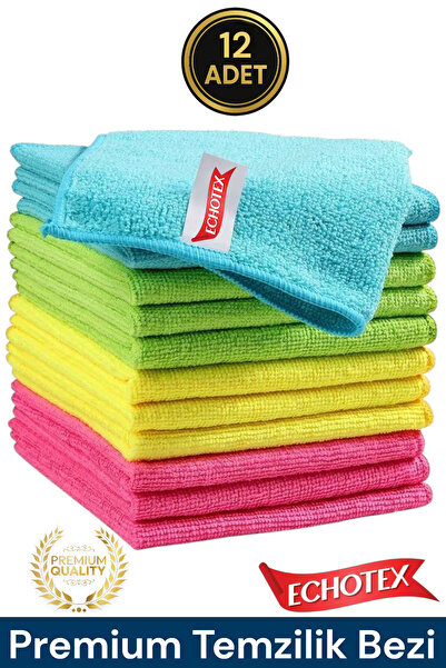 ECHOTEX (12 ADET) 40x40 Cm Mikrofiber Mutfak Ve Genel Temizlik Bezi, Yumuşak Doku Hızlı Kurulama&İz Bırakmaz