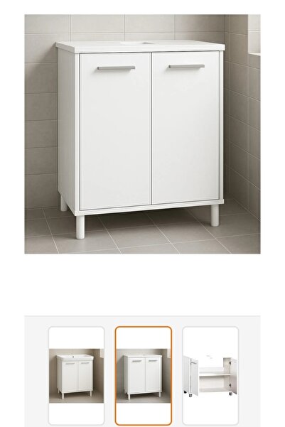 Ykm Şık Beyaz Banyo Alt Dolabı (10cm ayaklı,) Lavabo Dolabı72*45*40 Raflı, Çift Kapaklı