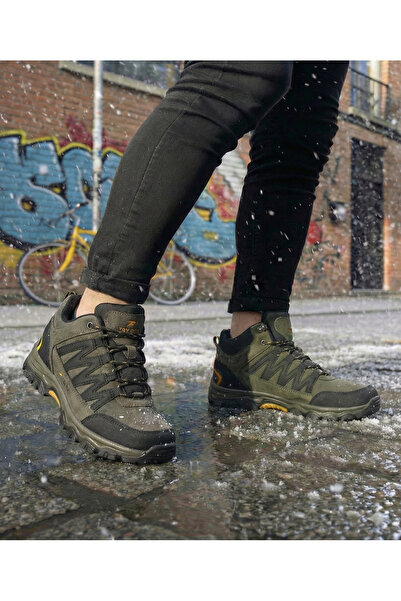 Bonjey Men's Khaki Outdoor Shoes Waterproof Non-Slip Sole Guaranteed Trekking Hiking