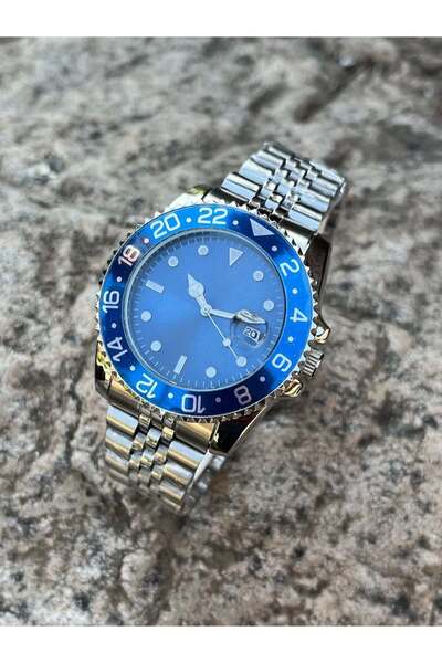 ÇENÇEN Gold Mavi Kadran Çelik Kasa & Çelik Kordon Tarihli Kol Saati