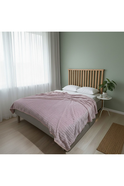 Murat battaniye Çift kişilik wellsoft battaniye pudra renk