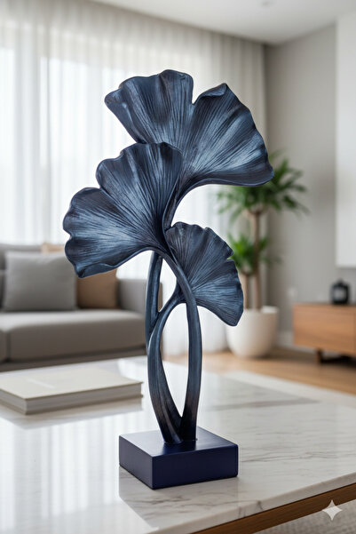 Dekoromi Dekoratif Mavi Dev 3 Yaprak Heykel Biblo (50x30cm) Trend Dekorasyon ...