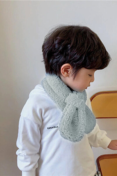 Bundeba Woof Gray Children's Scarf Plush Camisole Windproof Fleece Neck Collar Shawl