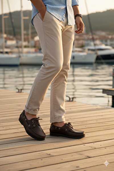 G GÜR MODA Dexters Tarzı Hakiki Deri Ortopedik Tabanı Dikişli Deri Bağcık Der...