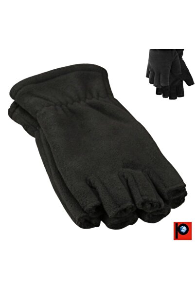 PAKER GİYİM قفازات صوفية شتوية بنصف أصابع بدون أصابع للجنسين باللون الأسود