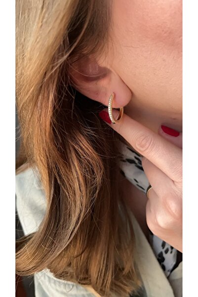 LUXURY Zirkon taşlı zarif 14k gold rengi halka küpe