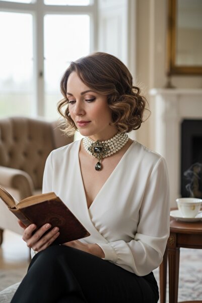 FAYRA ACCESSORIES Baget Ve Su Damlası İnci Choker Tasma Kolye