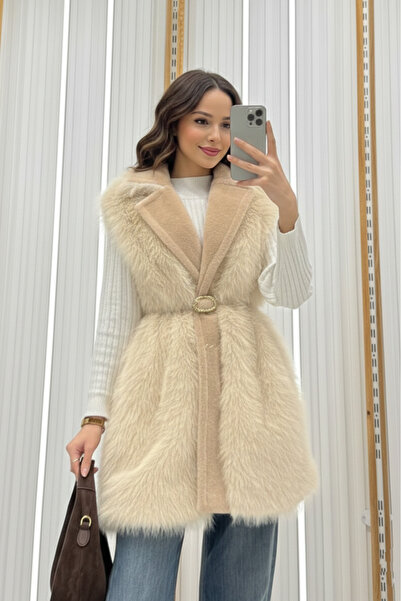 Safgiyim44 Fur Vest with Belt and Embroidery Detail