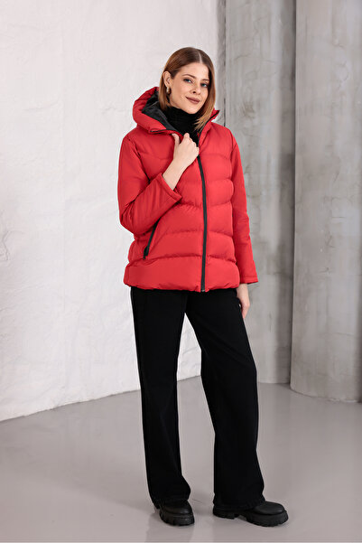 MYRAB DENİM Hooded Waterproof Wind-Resistant Inflatable Jacket with Fleece an...