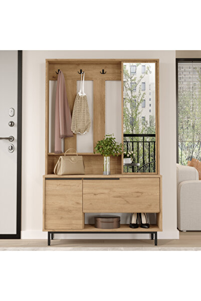 Yurupa Bohem Portmanto Vestiyer Ayakkabılık Aynalı Metal Ayaklı Sepet BOH11-S