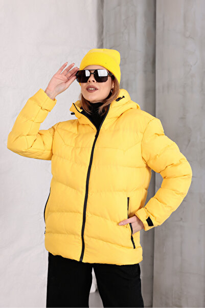 MYRAB DENİM Hooded Waterproof Wind-Resistant Inflatable Jacket with Fleece and Fur Inside