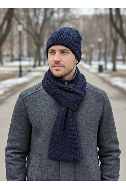 derikem Чоловічий вовняний зимовий в'язаний комплект шапки та шарфа