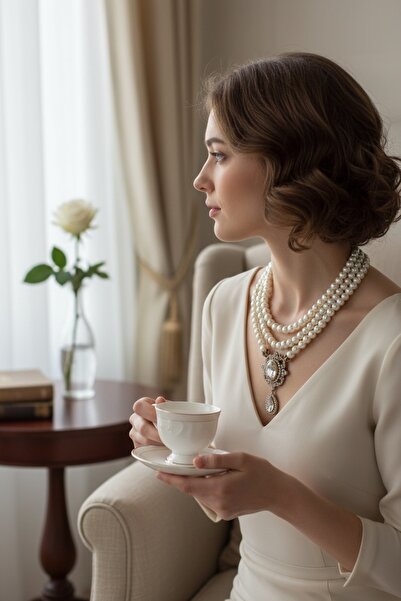 FAYRA ACCESSORIES Kristal Taşlı 3 Sıra İnci Kolye